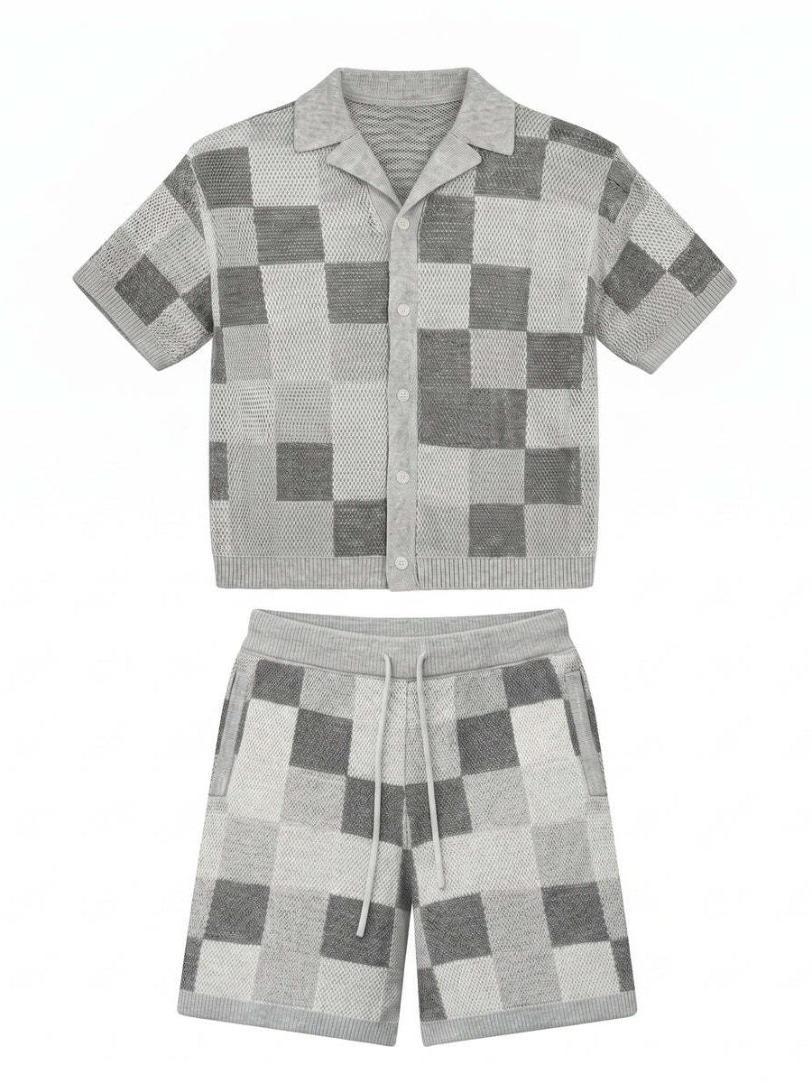 Mens Knitted Short Sleeve Shirt and Shorts Set