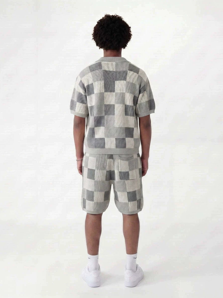Mens Knitted Short Sleeve Shirt and Shorts Set